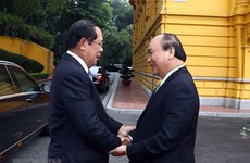 Cérémonie d'accueil du Premier ministre cambodgien Techo Hun Sen 