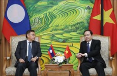 Le président du Front de la Patrie du Vietnam reçoit son homologue lao