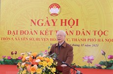Le leader du Parti à la Journée du grand bloc d’union nationale dans une commune à Hanoï