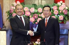 Le président Vo Van Thuong salue la visite du président du Parti Russie unie
