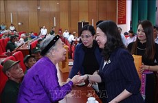 La présidente par intérim Vo Thi Anh Xuan rend visite à des personnes méritantes à Thai Nguyen