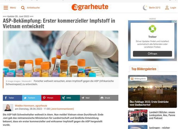 Lutte contre la peste porcine africaine : un journal allemand parle du vaccin vietnamien hinh anh 1