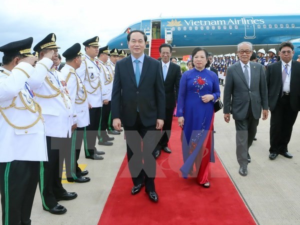Ceremonie d'accueil officielle du President Tran Dai Quang au Cambodge hinh anh 1