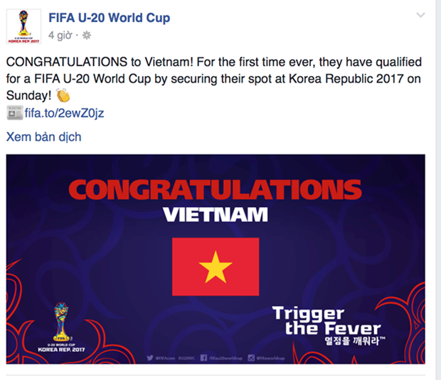 Felicitations au Vietnam pour sa qualification en Coupe du monde U-20 de la FIFA hinh anh 1