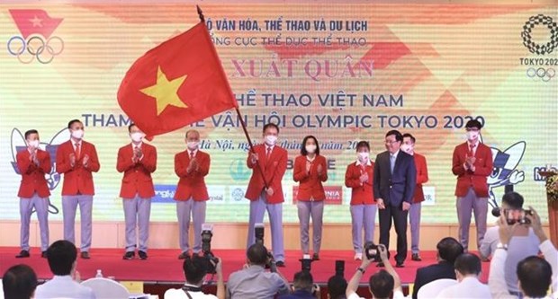 Ceremonie de depart des sportifs vietnamiens pour les JO de Tokyo 2020 hinh anh 1