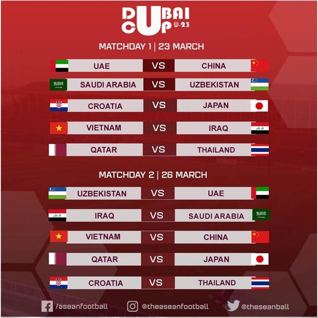 Football U23 : le Vietnam rencontrera la Chine au tournoi international de la Coupe de Dubai 2022 hinh anh 1