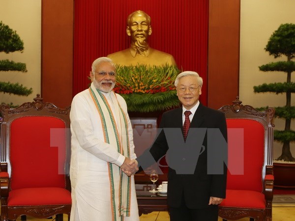 Le secretaire general Nguyen Phu Trong recoit le Premier ministre indien Narendra Modi hinh anh 1