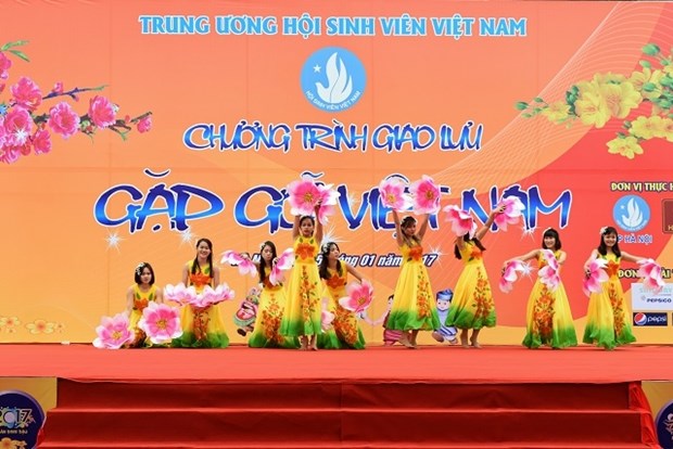 Les etudiants etrangers saluent le Tet traditionnel vietnamien hinh anh 1
