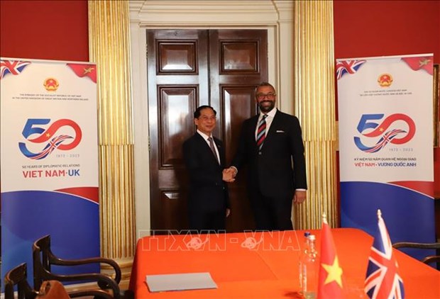 Le ministre des AE Bui Thanh Son rencontre son homologue britannique James Cleverly hinh anh 1