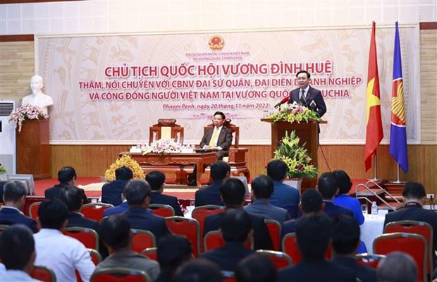 Le président de l'Assemblée nationale rencontre la communauté vietnamienne au Cambodge hinh anh 1