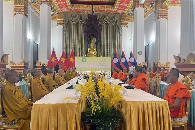 Renforcement de la cooperation entre les Sanghas bouddhistes du Vietnam et du Laos hinh anh 1