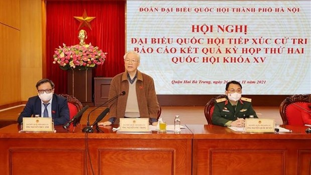 Le secretaire general Nguyen Phu Trong rencontre l’electorat de Hanoi hinh anh 2
