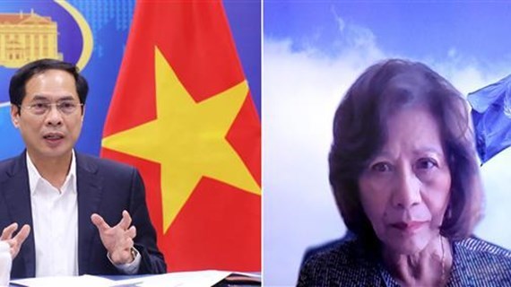 Le ministre vietnamien des AE recoit l'envoyee speciale du secretaire general de l'ONU pour le Myanmar hinh anh 1