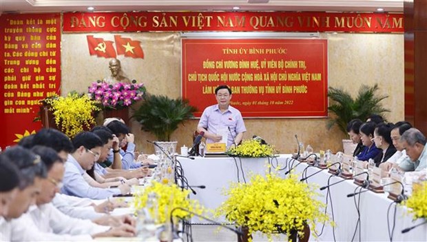 Le president de l’AN Vuong Dinh Hue travaille avec la Permanence du Comite du Parti de Binh Phuoc hinh anh 1