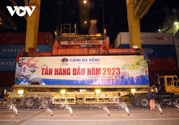 Le port de Da Nang accueille le premier porte-conteneurs de l’annee du Chat hinh anh 1
