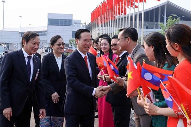 Le president Vo Van Thuong arrive a Vientiane pour une visite officielle au Laos hinh anh 1