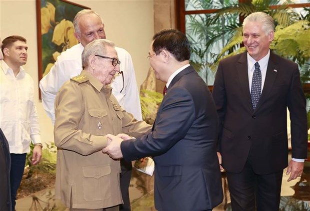 Vuong Dinh Hue rencontre le gen. Raul Castro Ruz et le 1er secretaire et president Miguel Diaz-Canel hinh anh 1