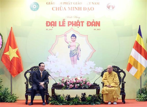 Journee du Vesak : Le chef de l’Etat rencontre des bouddhistes a Ho Chi Minh-Ville hinh anh 3