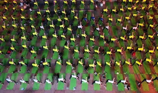 Plus de 1.500 personnes pratiquent le yoga a Da Nang hinh anh 1