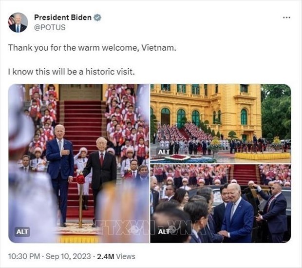 Le president americain Joe Biden qualifie sa visite d’Etat au Vietnam d’un "moment historique" hinh anh 1