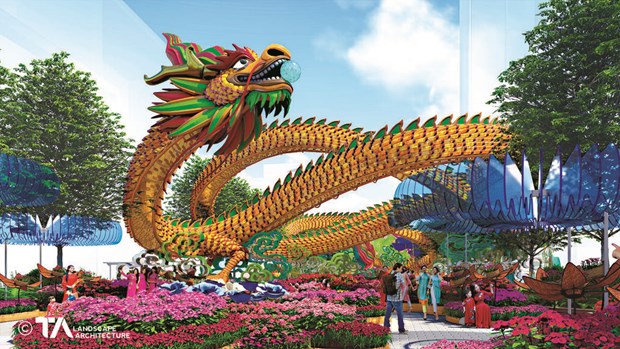 Deux dragons geants tiennent la vedette dans la rue florale Nguyen Hue hinh anh 1