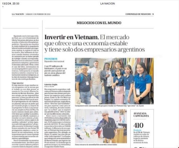 Le journal argentin La Nacion souligne l’opportunite d’investir au Vietnam hinh anh 1