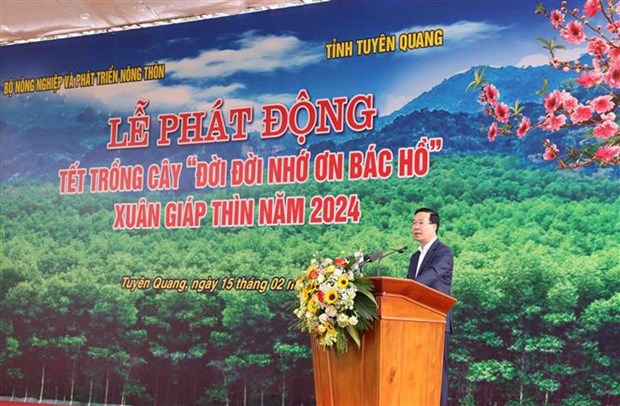 Le president Vo Van Thuong a la Fete de plantation d'arbres du Printemps 2024 a Tuyen Quang hinh anh 1