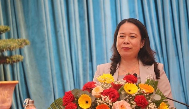 La presidente par interim Vo Thi Anh Xuan a une conference sur l’emulation et la recompense hinh anh 1