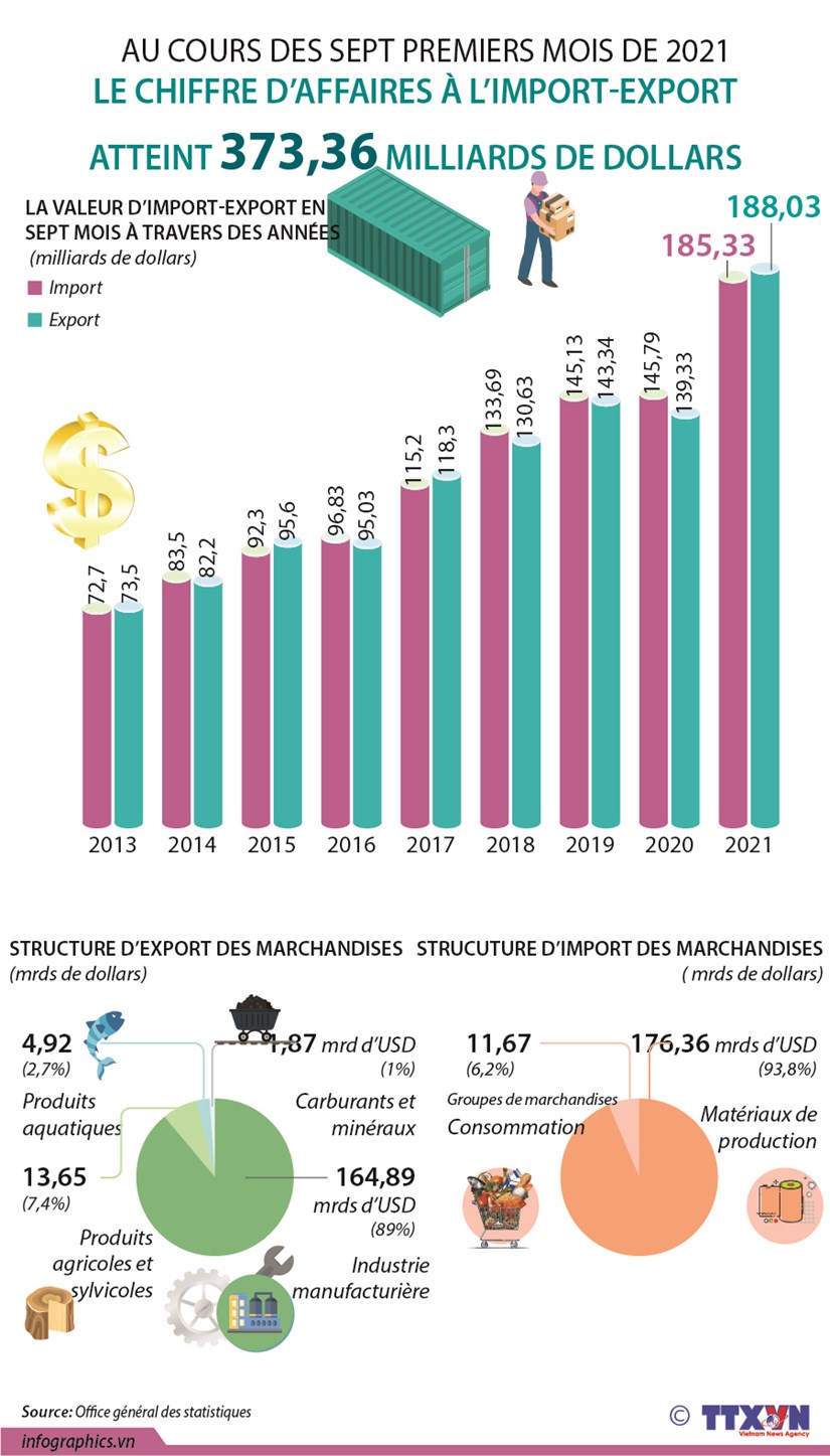Le chiffre d'affaires a l'import-export a atteint 373,36 milliards de dollars en sept mois hinh anh 1