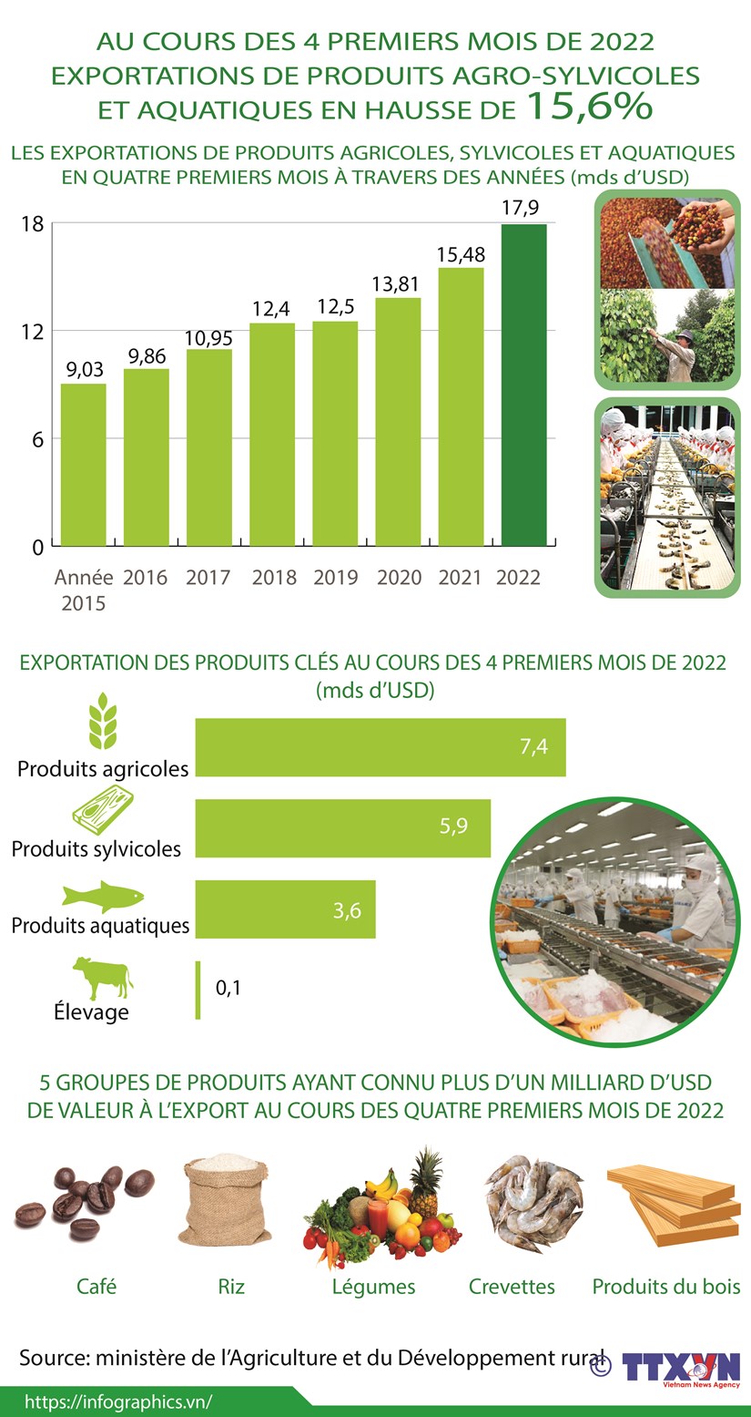 Exportations de produits ago-sylvicoles et aquatiques en hausse de 15,6% en quatre premiers mois hinh anh 1