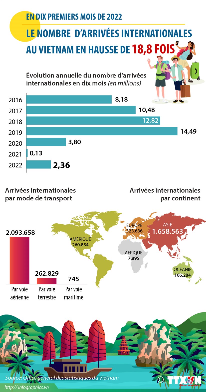 Le nombre d’arrivees internationales au Vietnam en hausse de 18,8 fois en dix mois hinh anh 1